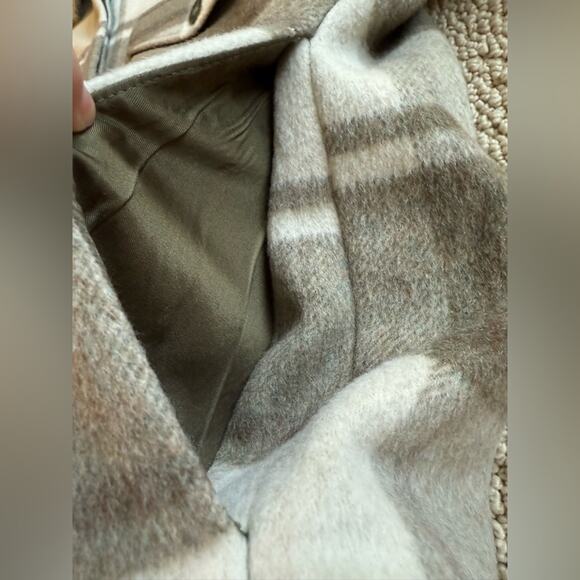 Good American Women's Shacket Size 5/6 2XL 3XL Olive Green Plaid Wool Jacket - Picture 6 of 12